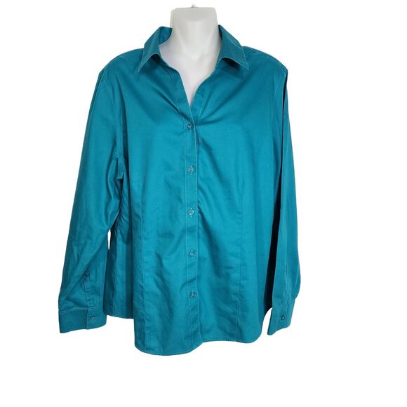 Chico's Womens Top Size 2 Large 12 Green Wrinkle Resistant Button Up Long Sleeve - Picture 1 of 9